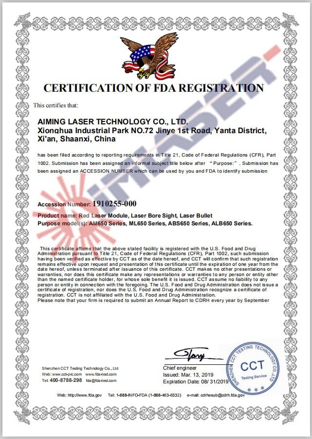 AIMLASER Red Laser Module FDA Certificate